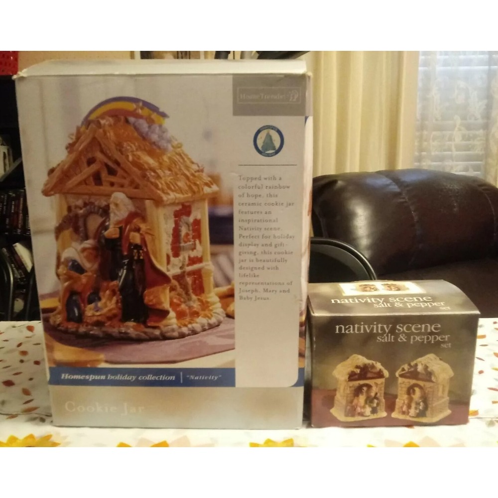 Home Trends Christmas Nativity Scene Cookie Jar/ Salt & Pepper Shakers W Boxes